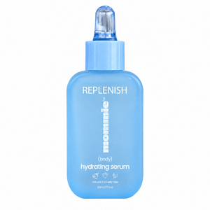 Mommie Hydrating Serum blue bottle on a white background
